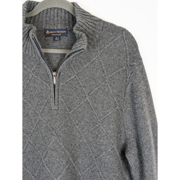 Brooks Brothers Sweater Diamond Cable Knit Merino Wool Gray Preppy Size L - Picture 2 of 10